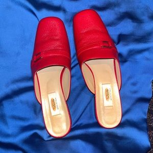 Red low heel dress shoes